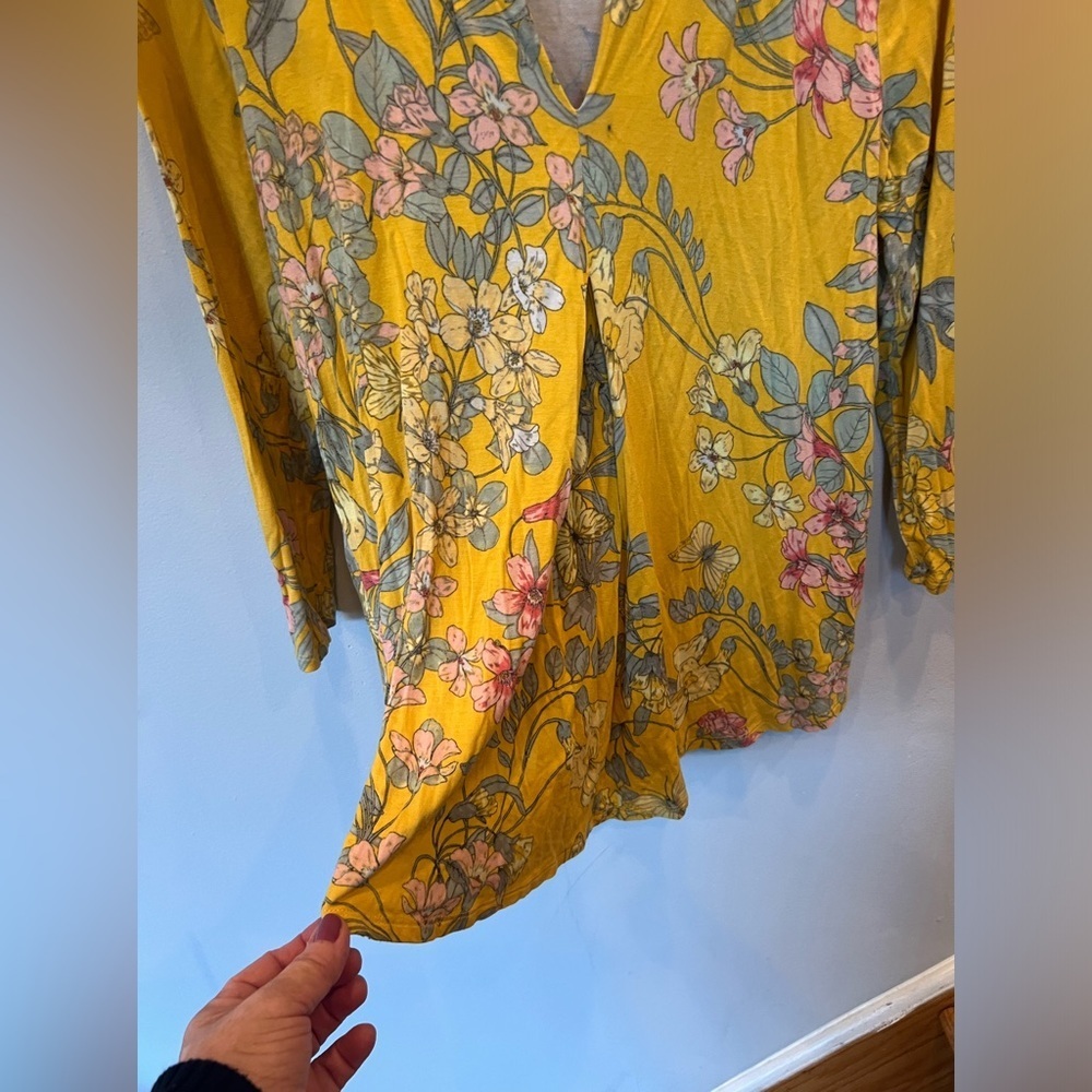 CABLE & GAUGE women floral yellow casual style blouse/size SP - Picture 5 of 7